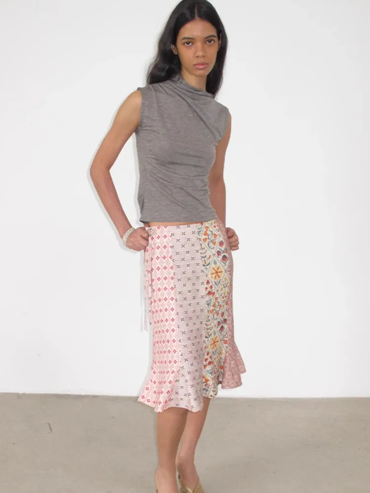 Romantic Patchwork Floral Mermaid Skirt For Women Knee Length Fashion Bottoms