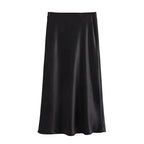 Satin High Waist Midi Skirt With Flair