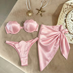 Shell 3 Pcs Bikini with Skirt Push Up Swimwear Underwire Bathing Suit