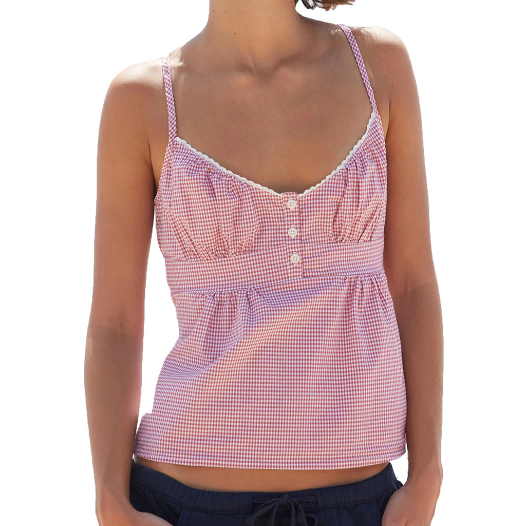 Fairy Grunge Plaid Camisole Top With Sweetheart Neck Spaghetti Straps
