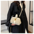 Luxe Faux Suede Frame Shoulder Bag With PU Accent Elegant Crossbody