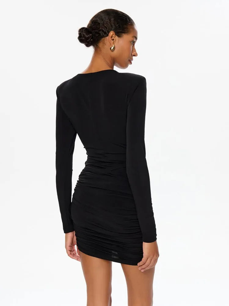 Hollow Out O Neck Long Sleeves Sheath Dress With Hip Wrap Mini