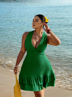 Plus Size Halter Dress With Deep V Neck And Ruffles