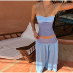 Hanging-Neck Top And A-Line Skirt Set Sleeveless Backless Bandage Style