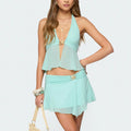 Two piece Halter Set With Sheer Backless Crop Top And Skirt