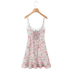 Floral Print Sexy Sling Mini Women Lace Spliced O Neck A-line Dress