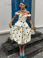 Fashion Women's Lady Suit Halter A-line Tops Bud Loose Skirt Polka Dot Set