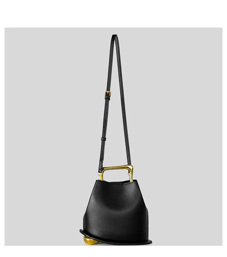 Gold Metallic Irregular Bucket Bag With Ball Base Leather Tote