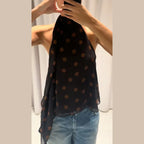 Polka Dot Off Shoulder Tank Top With Lace Up Bow Backless Sleeveless