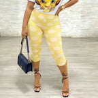 Polka Dot Patchwork Capri Pants With Drawstring Waist