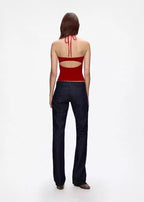 Lace Up Halter Tank And Suspender Long-sleeves Open Back Design For Chic Vibe
