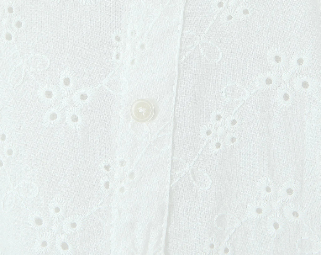 White Embroidered Lace V Neck Mini Dress With Hollow Out Detail And Back Zipper Closure
