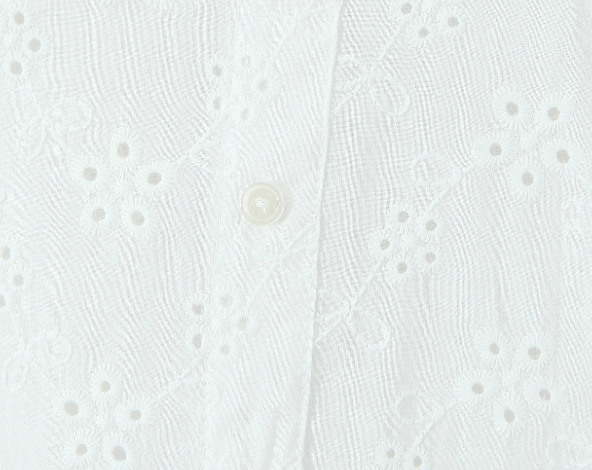 White Embroidered Lace V Neck Mini Dress With Hollow Out Detail And Back Zipper Closure