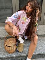 Dreamy Abstract Print Camp Collar Shirt And Shorts Matching Set