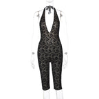 Backless Halter Jumpsuit With Bandage Texture Slim Fit