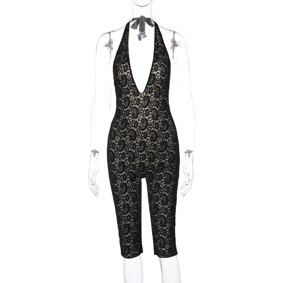 Backless Halter Jumpsuit With Bandage Texture Slim Fit