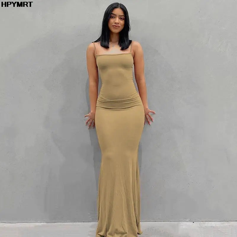 Women's Satin Sleeveless Backless Slim Maxi Dress
