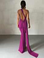 One Shoulder Backless Ruched Dress