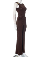 Two Piece Set Crop Tank And Pleated Skinny Flare Pants