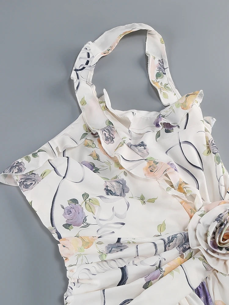 Flirty Floral Printed Off Shoulder Maxi Dress With Backless Detail And Ruffles