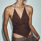 Summer Sparkle Lace Up Halter Crop Tank Top With Backless Sequins And Triangle Hem