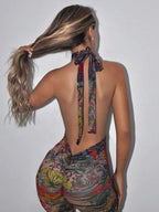 Backless Halter Off Shoulder Playsuit With Skinny Stretch Wrap Romper