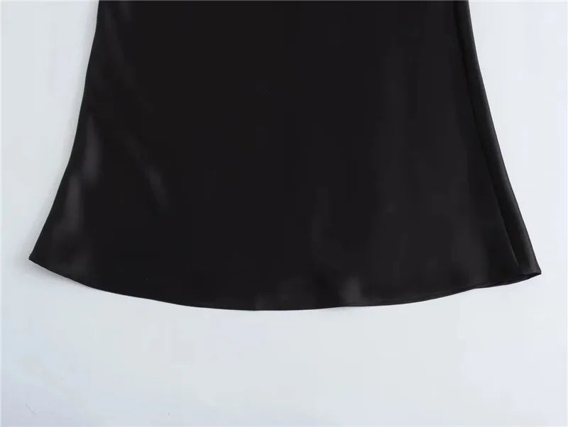 Satin High Waist Midi Skirt With Flair