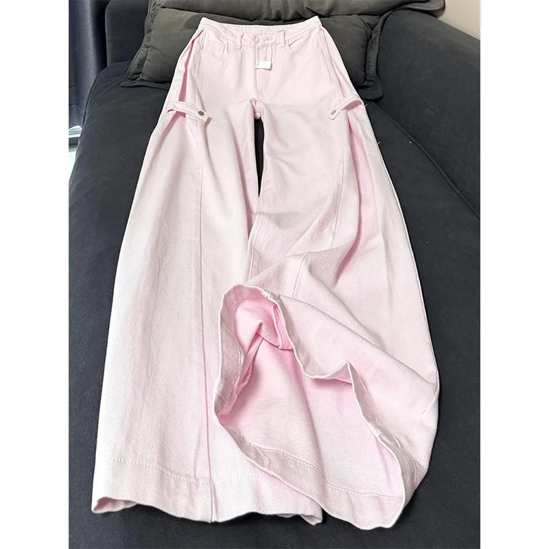 Retro High Waist Wide Leg Denim Cotton Jeans For Women