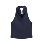 Elegant Satin Backless Halter Top For Women Off Shoulder