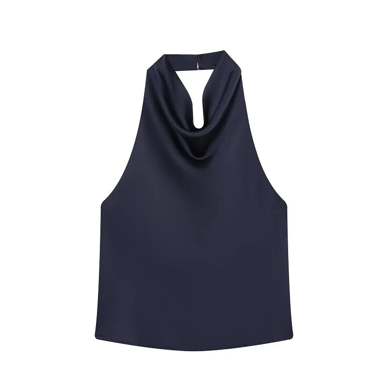 Elegant Satin Backless Halter Top For Women Off Shoulder