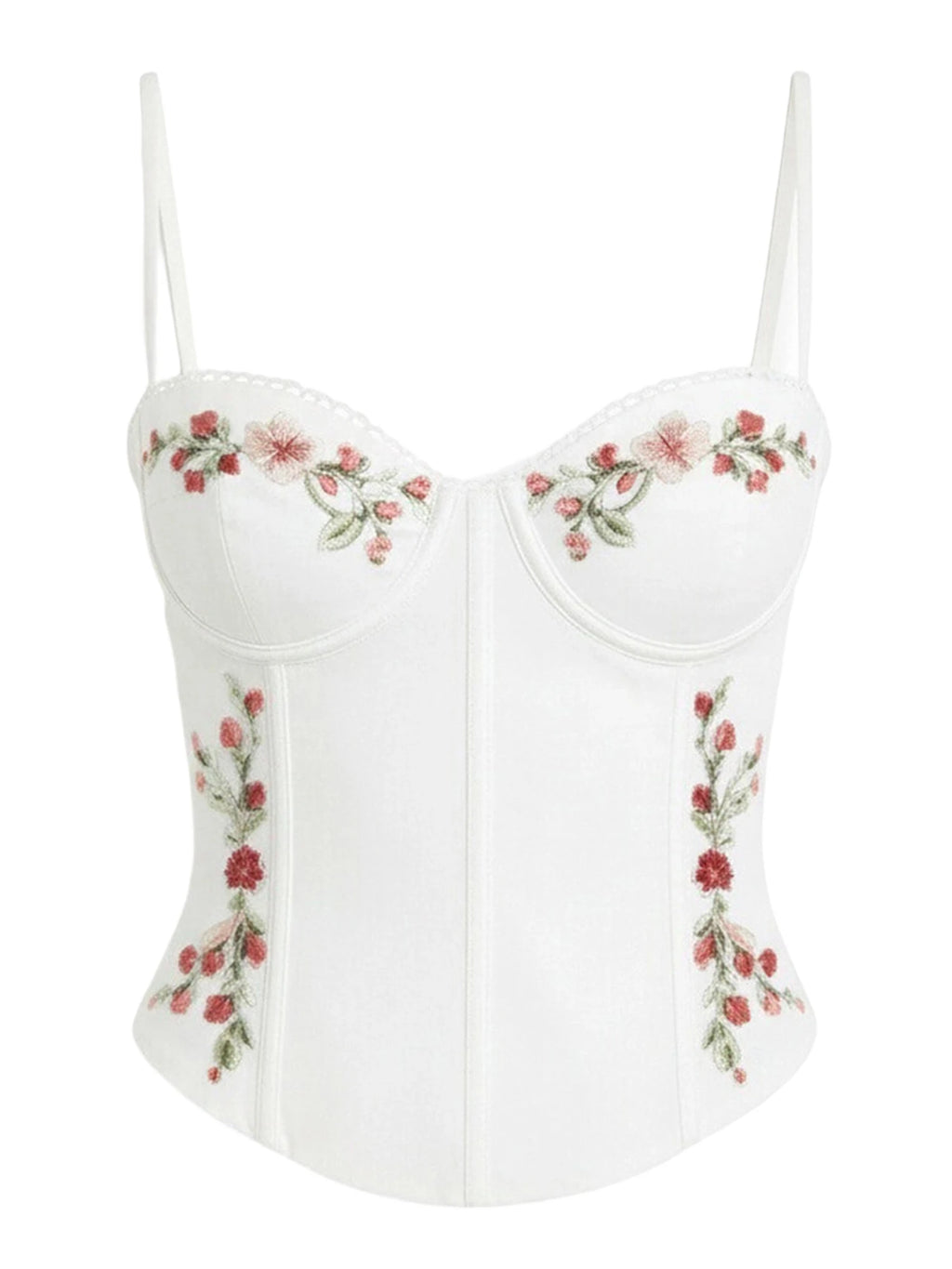 Floral Embroidered Slim Fit Spaghetti Strap Camisole Top