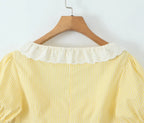 Yellow Gingham Lace Top And Skirt Set Vintage