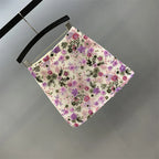 Floral Sequined Mini Skirt With High Waist Glam Inspired Retro Vibe