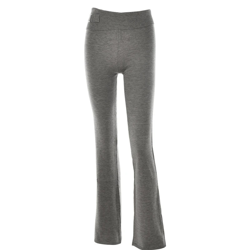 Ribbed Knit Two Piece Tracksuit Set With Hooded Crop Top And Elastic Zippered Pants