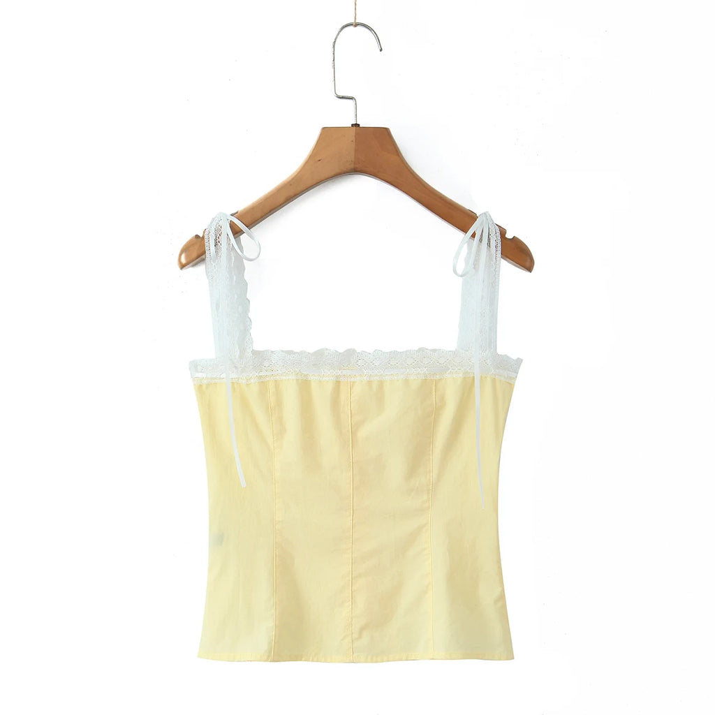 Golden Lace Ribbon Bow Corset Crop Top