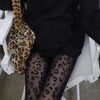 Leopard Pattern Sheer Pantyhose In Gothic Black Silky Finish Vintage Look Stockings