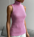 Women's Ribbed Turtleneck Knit Sleeveless Top
