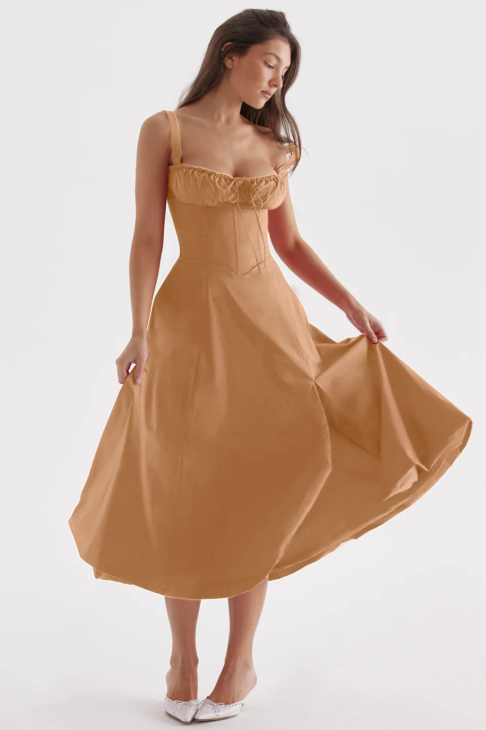 Spaghetti Strap Maxi Dress With Wrap Bow Lace Up Front Elegant Long Gown