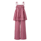 Striped Two Piece Pajama Set With Tie Shoulder Tank Top And Straight Pants