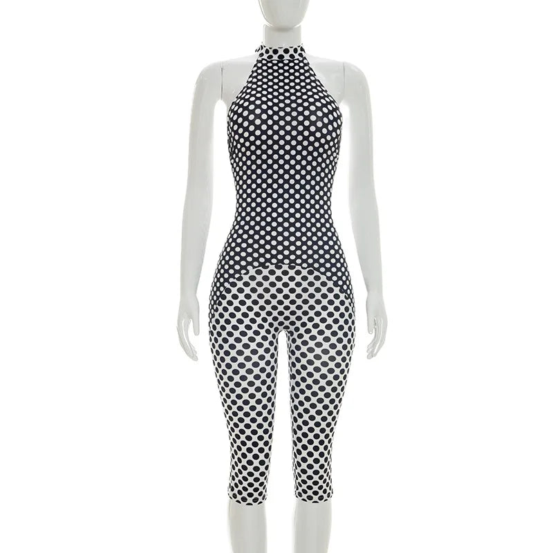 Polka Dot Halter Romper For Women Backless Sleeveless Slim Fit