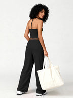 Two Piece Set With Sleek V Neck Tank Backless Detail And Wide Leg Pants