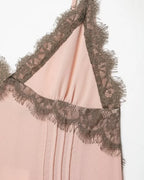 Pink Lace Trim Spaghetti Strap Mini Dress With V Neck Flirty Slip On