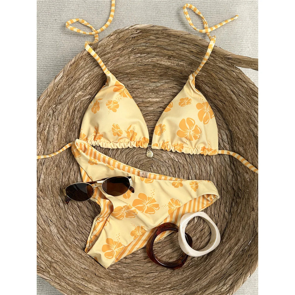 Brazilian Padded Sexy Floral Halter Two-pieces Bikini set
