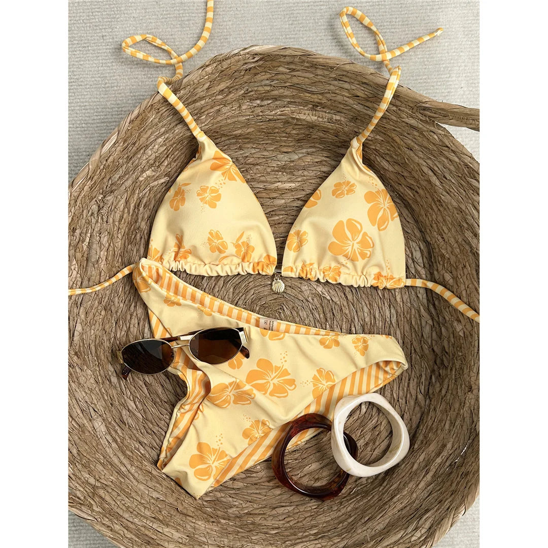 Brazilian Padded Sexy Floral Halter Two-pieces Bikini set