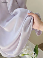 Satin Nightgown Women Fairy Princess Style Nightdress Sexy Flower Trim Sleepwear