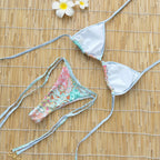 Retro Green Floral Bikini Set With Push Up Top And Cheeky Thong Bottom
