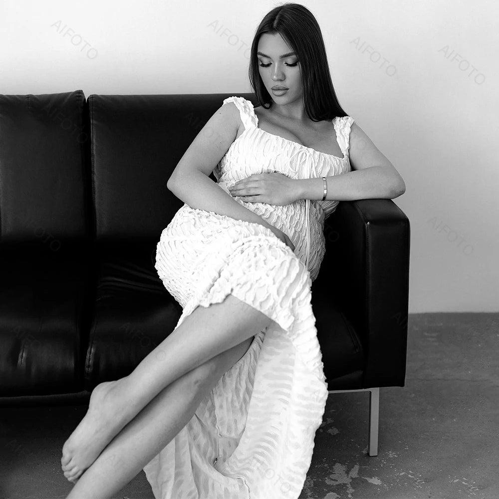 Elegant Maternity Pleated Maxi Gown With Flattering