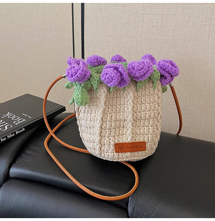 String Bucket Bag For Women Lightweight Crossbody Versatile Hollowout Design