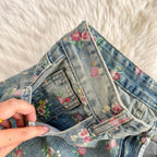 Floral Dream Denim Pants With Wide Leg Silhouette And High Waist