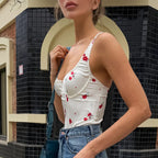 U Neck Lace Suspender Backless Top Floral Print